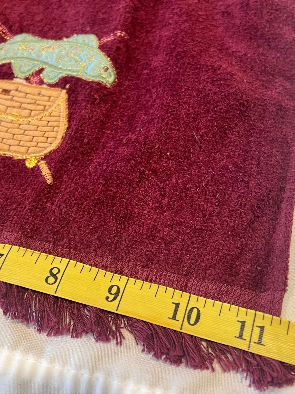 Vintage Christmas Towels Set 3 Santa Rocking Horse Burgundy